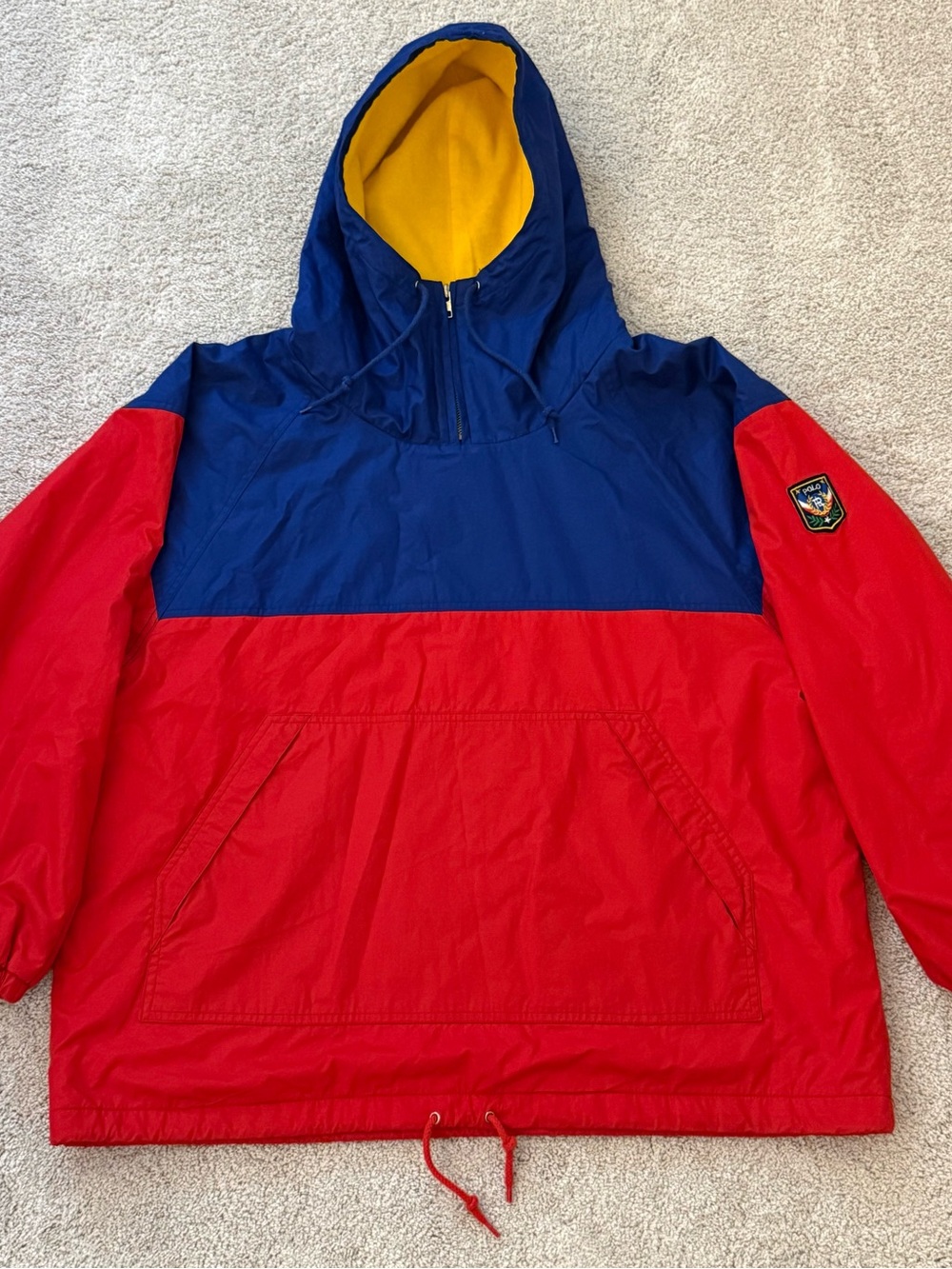 Vtg Rare 80s 90s Polo Ralph Lauren Uni Crest Hooded Jacket Popover Pullover LG